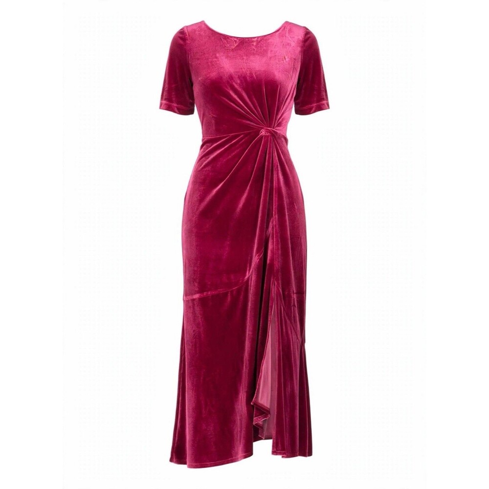 Lane Bryant 14/16 Magenta Velvet Dress Long Formal Twist Front Slit Mermaid